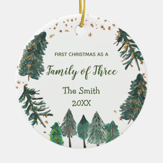 Familie van drie Eerste Kerstmis als Keramisch Ornament (Voorkant)