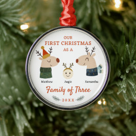Familie van drie eerste Kerstmis Metalen Ornament