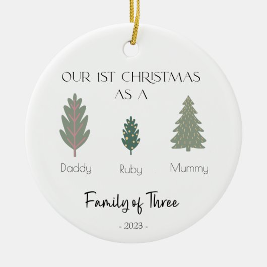 Familie van Drie Eerste Kerstmis Ornament (Voorkant)