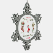Familie van drie eerste Kerstmis Tin Sneeuwvlok Ornament (Links)