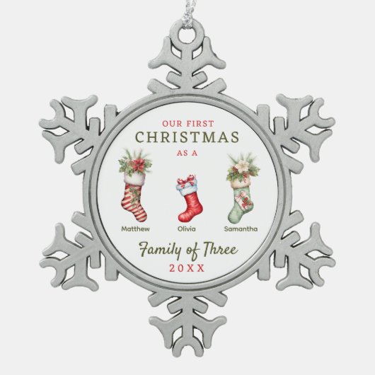 Familie van drie eerste Kerstmis Tin Sneeuwvlok Ornament (Voorkant)