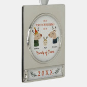 Familie van drie eerste Kerstmis Verzilverd Banner Ornament (Rechts)