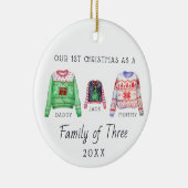 Familie van drie | Eerste kerstversiering Keramisch Ornament (Rechts)