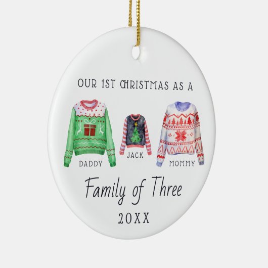 Familie van drie | Eerste kerstversiering Keramisch Ornament (Rechts)