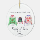 Familie van drie | Eerste kerstversiering Keramisch Ornament (Links)