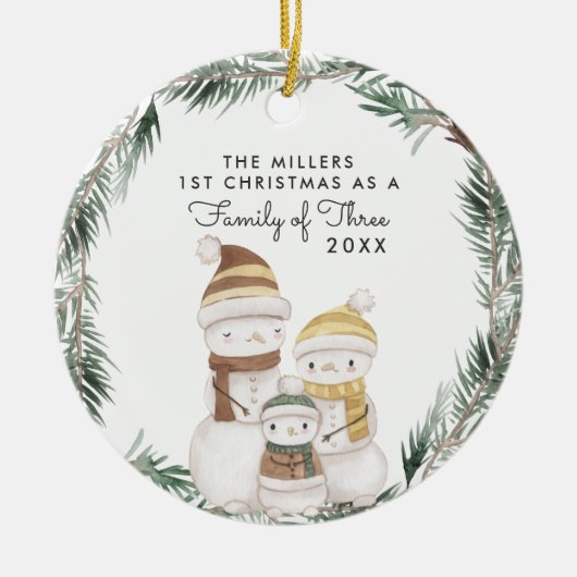 Familie van drie | Eerste kerstversiering Keramisch Ornament (Voorkant)