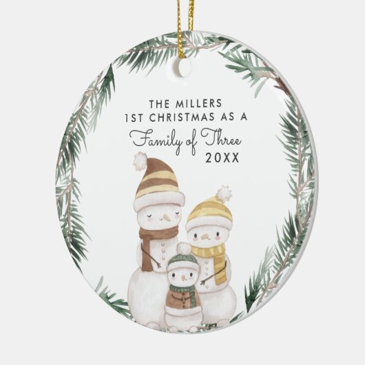 Familie van drie | Eerste kerstversiering Keramisch Ornament (Links)