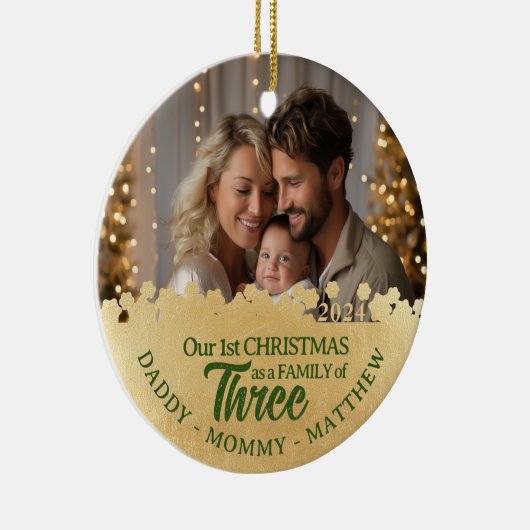 Familie van Drie Foto Ornament Eerste Kerstmis (Rechts)