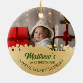 Familie van Drie Foto Ornament Eerste Kerstmis (Achterkant)