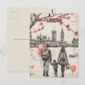 Familie van drie in Londen Briefkaart (Voorkant / Achterkant)