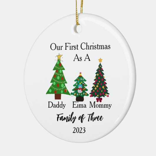 Familie van drie kerst, gepersonaliseerde kerst keramisch ornament (Links)