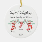 Familie van Drie Kerstkousen Baby Foto Keramisch Ornament (Voorkant)