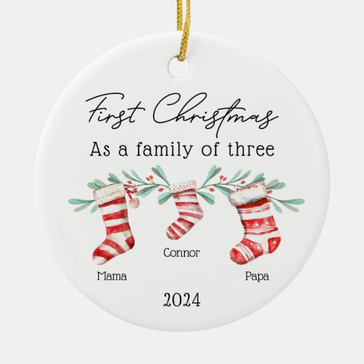 Familie van Drie Kerstkousen Baby Foto Keramisch Ornament (Voorkant)