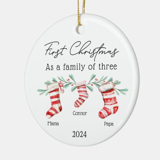 Familie van Drie Kerstkousen Baby Foto Keramisch Ornament (Links)