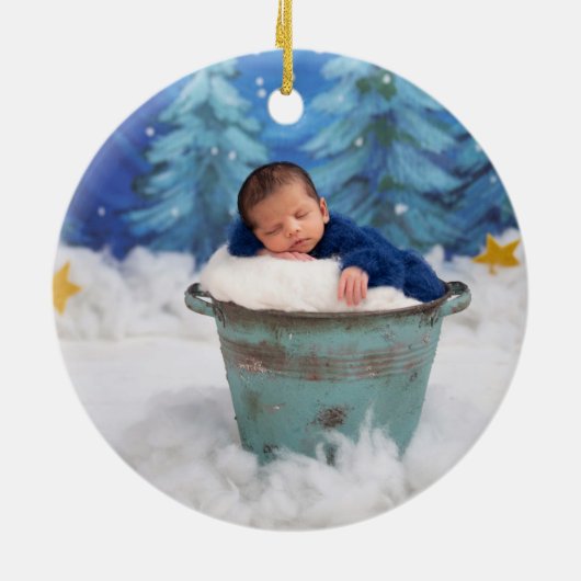Familie van Drie Kerstkousen Baby Foto Keramisch Ornament (Achterkant)