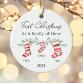 Familie van Drie Kerstkousen Baby Foto Keramisch Ornament