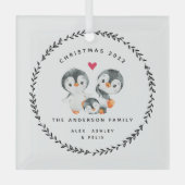 Familie van drie kerstpinguïn glas ornament (Voorkant)