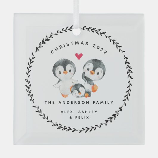 Familie van drie kerstpinguïn glas ornament (Voorkant)