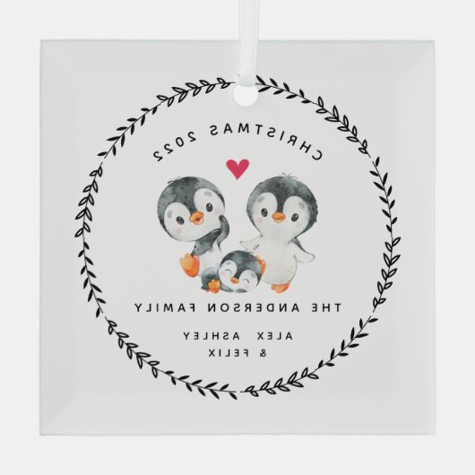 Familie van drie kerstpinguïn glas ornament (Achterkant)