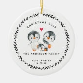 Familie van drie kerstpinguïn keramisch ornament (Voorkant)