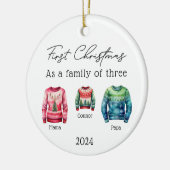 Familie van Drie Kersttruien Baby Foto Keramisch Ornament (Links)