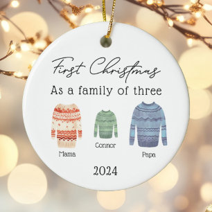 Familie van Drie Kersttruien Boy Baby Foto Keramisch Ornament
