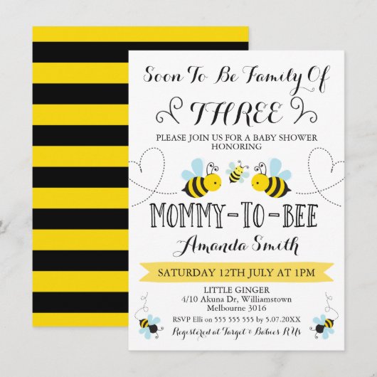 Familie van drie met bijen gelijkgestelde Baby sho Kaart (Voorkant / Achterkant)