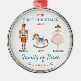 Familie van drie notenkrakers eerste kerst metalen ornament