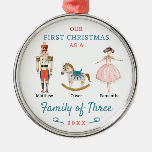 Familie van drie notenkrakers eerste kerst metalen ornament (Voorkant)