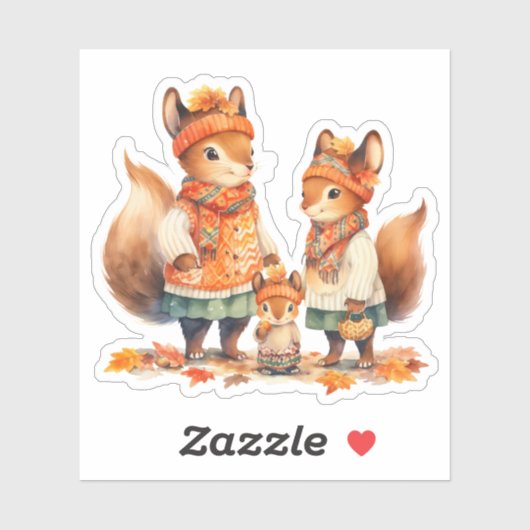 Familie van Eekhoorns Herfst Sticker (Vel)