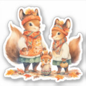 Familie van Eekhoorns Herfst Sticker (Voorkant)