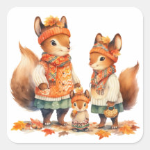 Familie van Eekhoorns Herfst Sticker