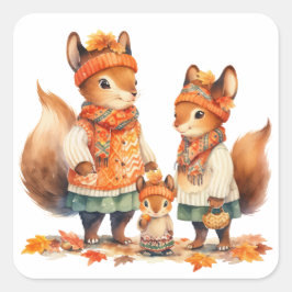 Familie van Eekhoorns Herfst Sticker