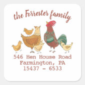 Familie van het Zes Adres van de Terugkeer van Kip Vierkante Sticker (Voorkant)