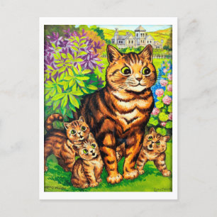 Familie van katten in een tuin, Louis Wain Briefkaart