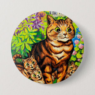 Familie van katten in een tuin, Louis Wain Ronde Button 7,6 Cm