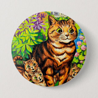Familie van katten in een tuin, Louis Wain Ronde Button 7,6 Cm