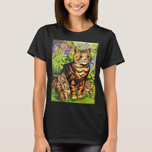 Familie van katten in een tuin, Louis Wain T-shirt (Voorkant)