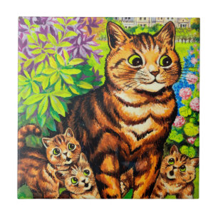 Familie van katten in een tuin, Louis Wain Tegeltje