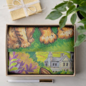 Familie van katten in een tuin, Louis Wain Tissuepapier (Geschenk)