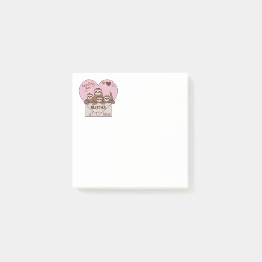 Familie van luiaards met envelop, hart en tekst post-it® notes (Voorkant)