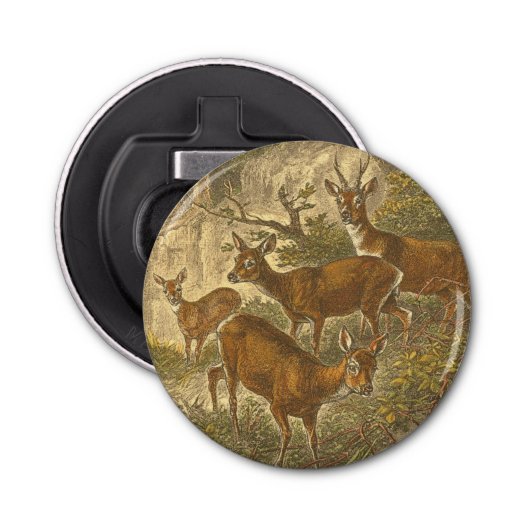 Familie van Roe - Deers in een bos Button Flesopener (Voorkant)