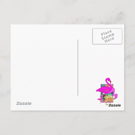 Familie van Roze Flamingos Shells en Hibiscus Art Briefkaart (Achterkant)
