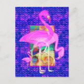 Familie van Roze Flamingos Shells en Hibiscus Art Briefkaart (Voorkant)