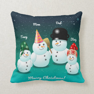 Familie van Snowmen met Gepersonaliseerd namen Kussen