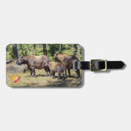 Familie van Takin, nationaal dier van Bhutan, Azië Bagagelabel