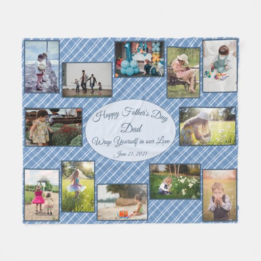 Familie van vaders Dag Foto Collage Sjabloon Fleece Deken (Voorkant (Horizontaal))