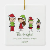 Familie van vier aangepaste kerstversiering keramisch ornament (Achterkant)