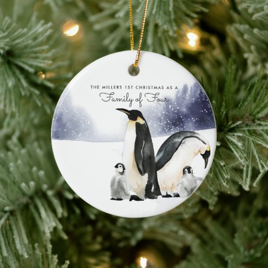 Familie van vier gepersonaliseerde kerstversiering keramisch ornament (Boom)