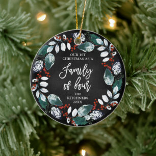 Familie van vier gepersonaliseerde Rustic Holly Wr Keramisch Ornament